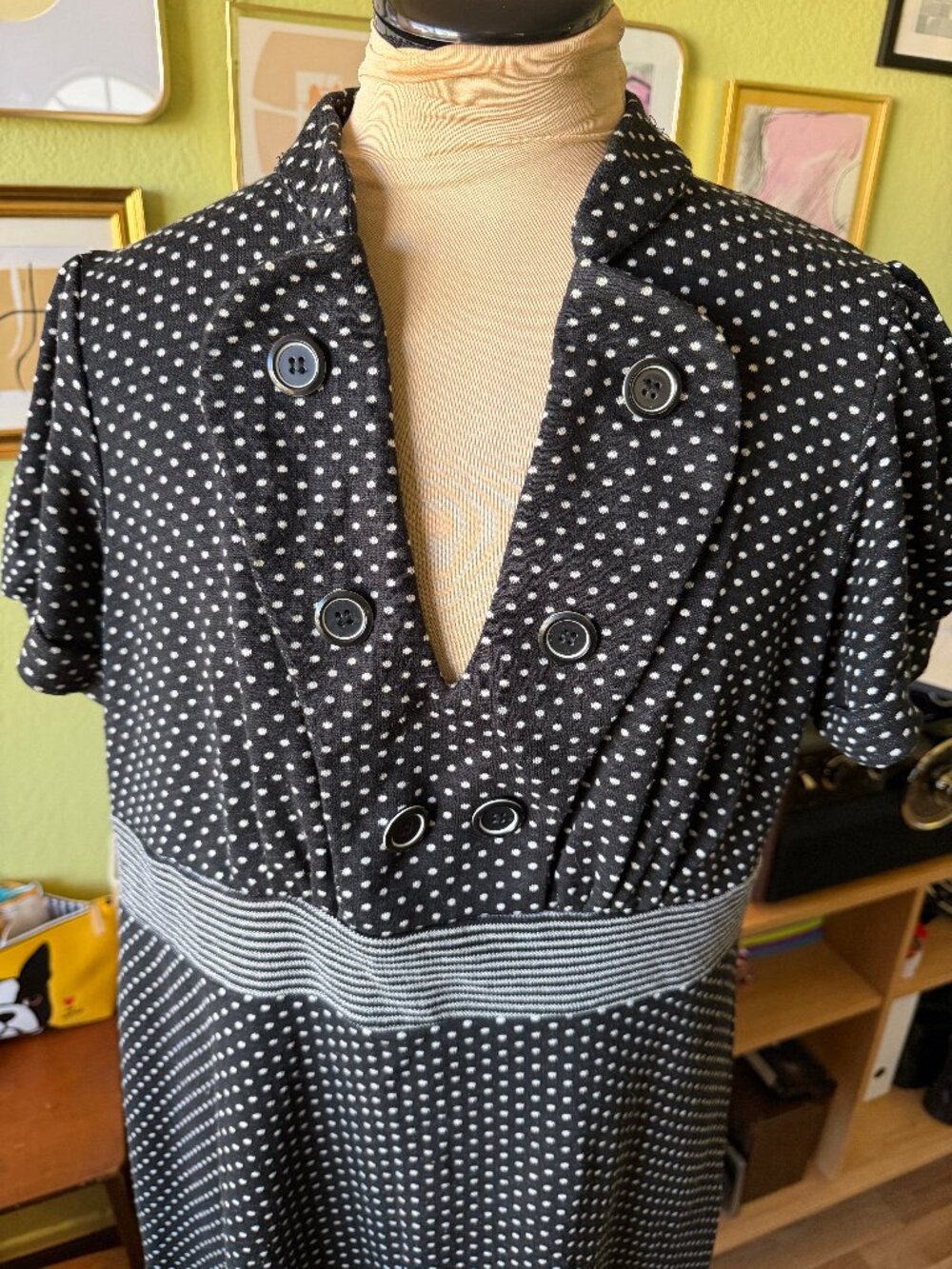 Torrid Black Polka Dot Sailor Dress 2X Retro Pin Up Bib Striped Waist Plus Size